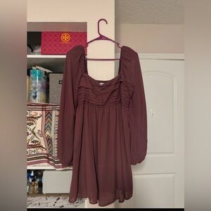 Abercrombie & Fitch Mauve Ruched Long Sleeve Dress Size L Date Night Cocktail